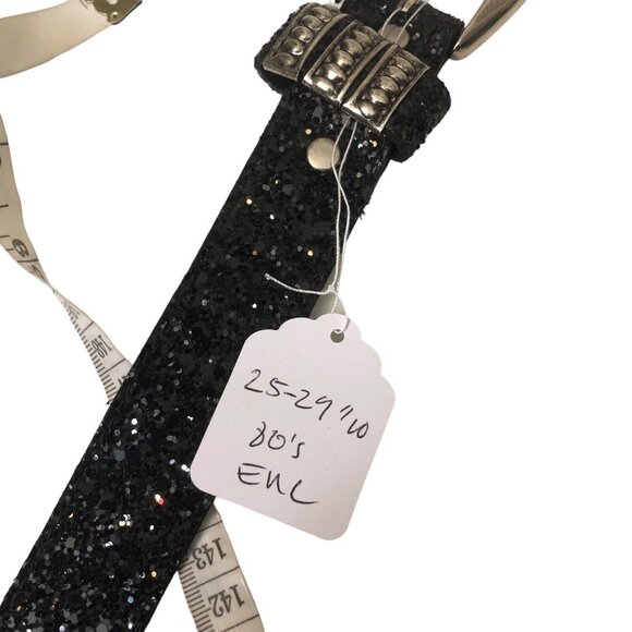 SOLD Vintage 80s Black Glitter Gemstone Embellished Statement Belt Size Small - Picture 6 of 6